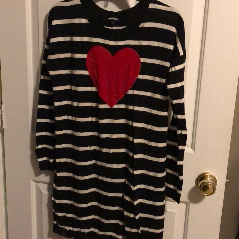 Express Black and White Stripe Dress with Heart